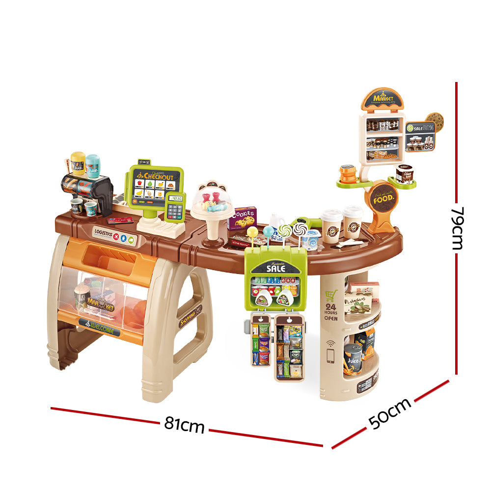Keezi 52-Piece Kids Supermarket Playset Cash Register Brown