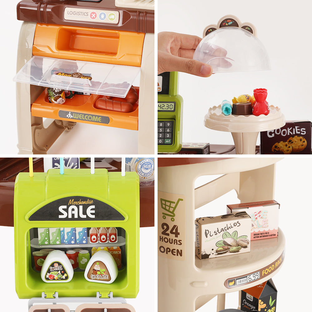 Keezi 52-Piece Kids Supermarket Playset Cash Register Brown