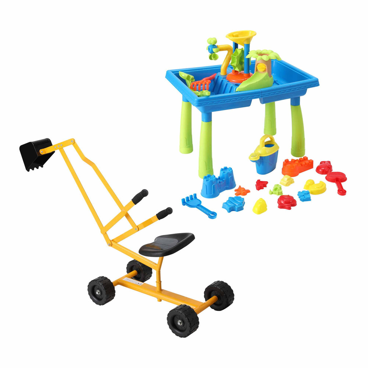 Keezi Ride On Digger with Sand and Water Table Set