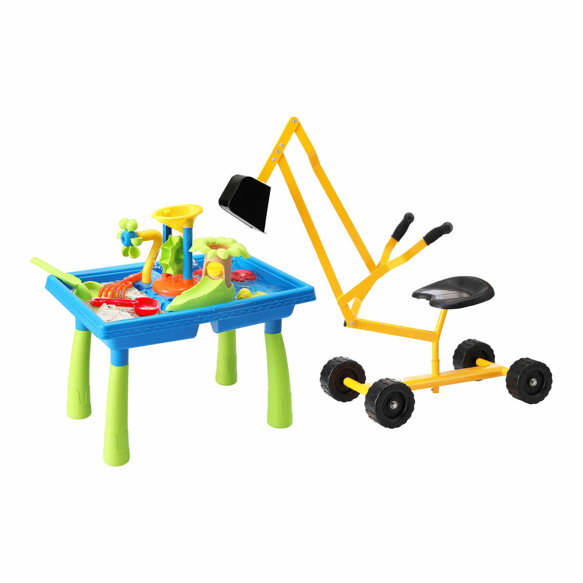 Keezi Ride On Digger with Sand and Water Table Set
