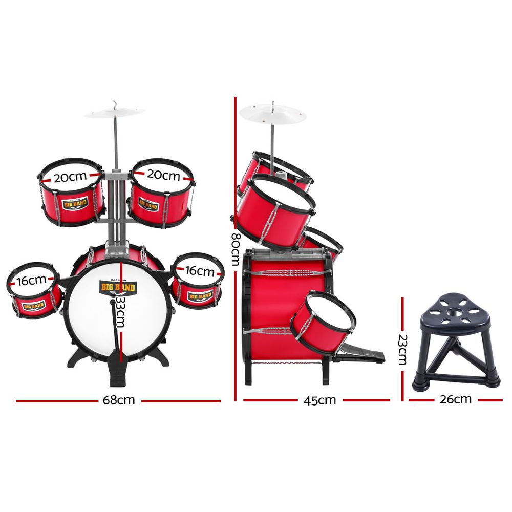 Keezi 7-Piece Junior Drum Kit Red