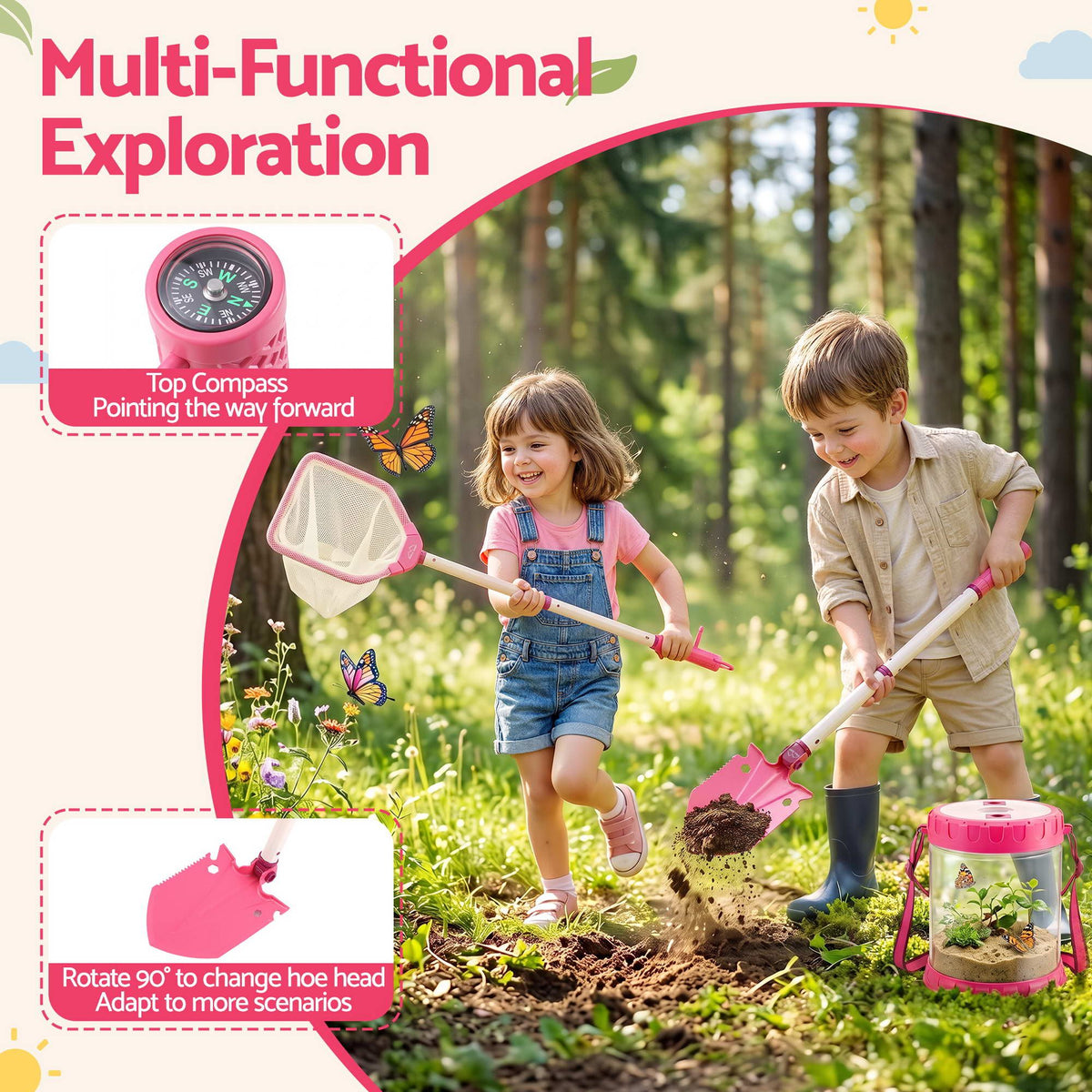 Keezi Kids Bug Catcher Kit 12-Piece Outdoor Explorer Set Pink