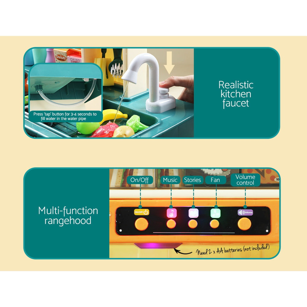 Keezi Kids Kitchen Play Set Cooking Sound Steam Light Multicoloured