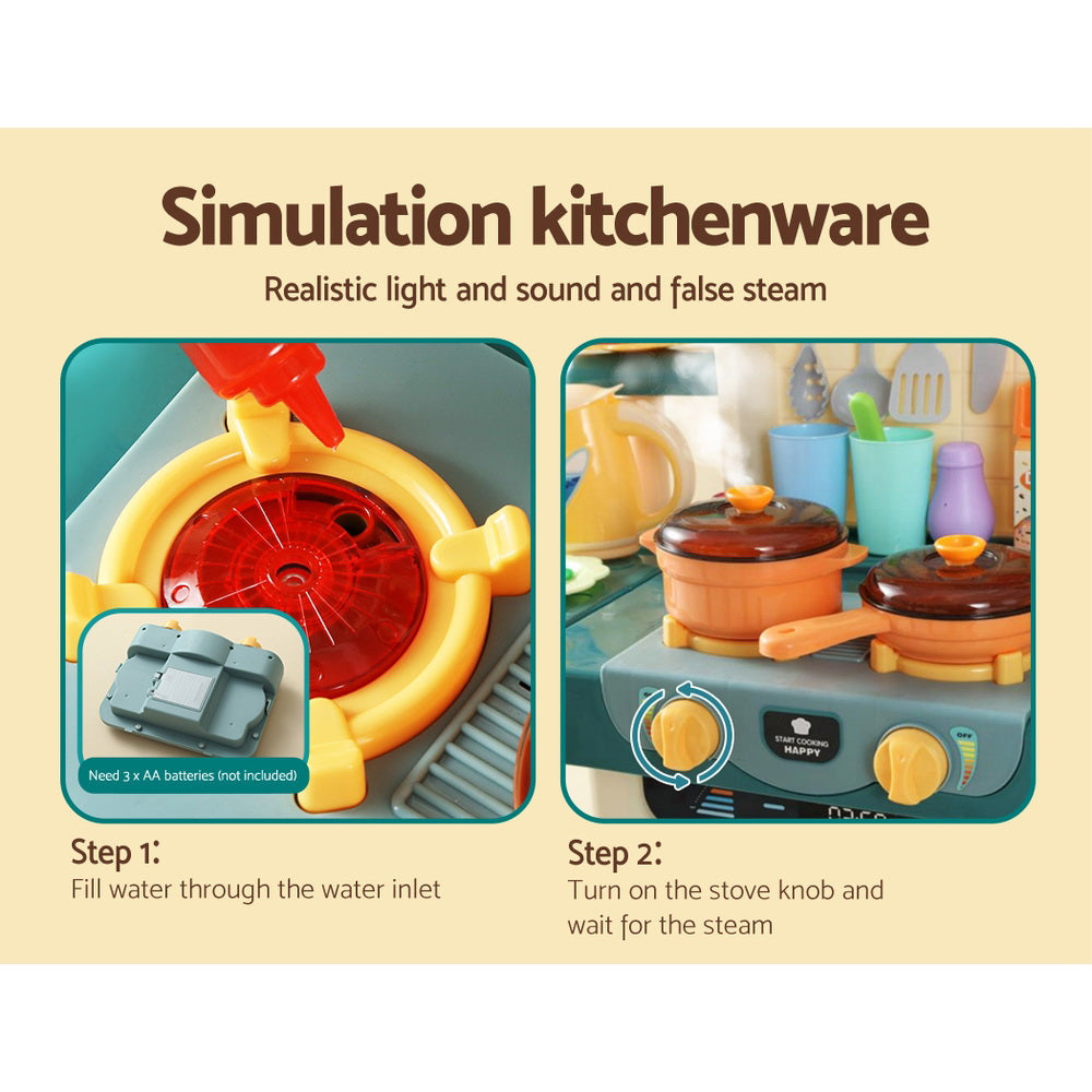 Keezi Kids Kitchen Play Set Cooking Sound Steam Light Multicoloured