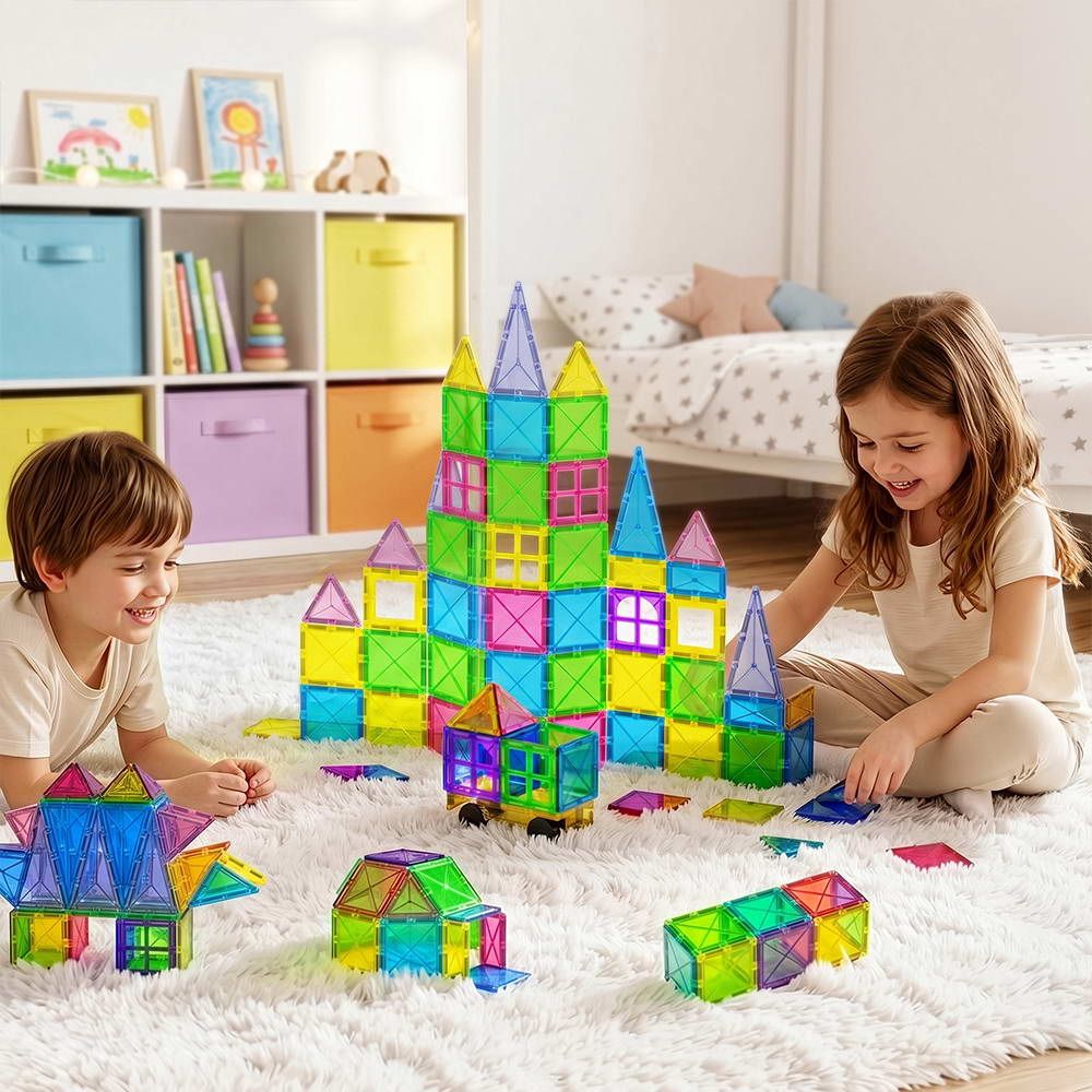 Keezi 60 Piece Kids Magnetic Tiles Building Blocks Set