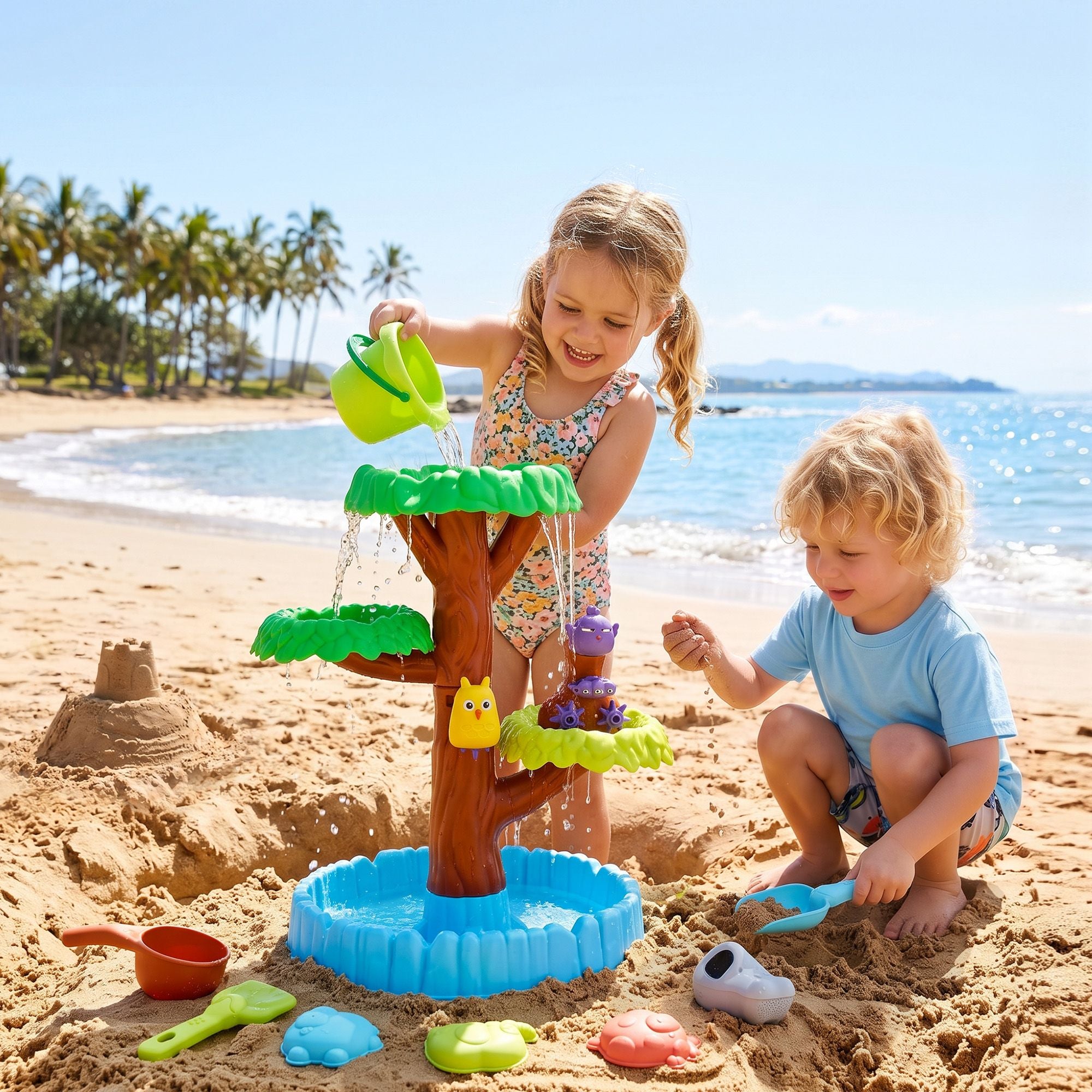 Keezi 62cm Tree Water Table Kids Sandpit Toys Set with Shovels Molds for Sand Play