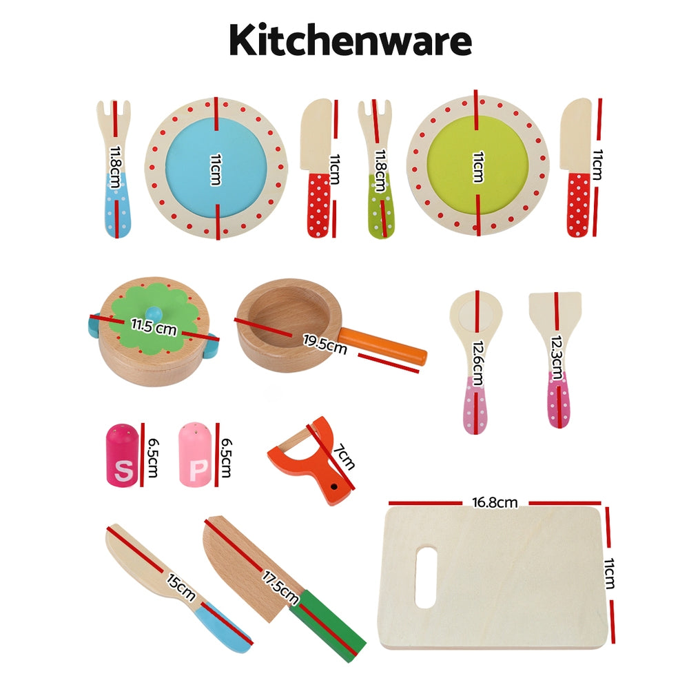 Keezi Wooden Kids Kitchen Playset 29-Piece Pretend Cooking Toys