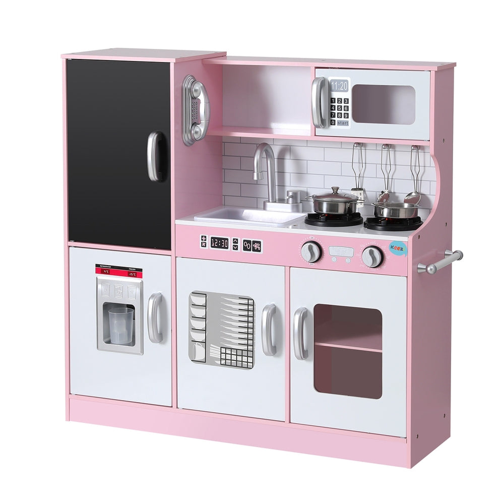 Sturdy Pink Wooden Kitchen Play Set with Accessories - Keezi