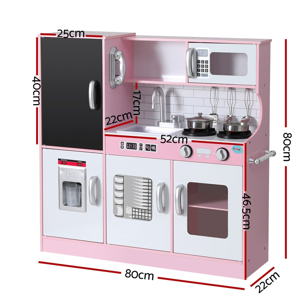 Sturdy Pink Wooden Kitchen Play Set with Accessories - Keezi