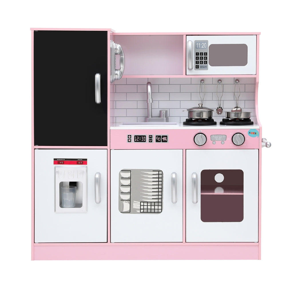 Sturdy Pink Wooden Kitchen Play Set with Accessories - Keezi