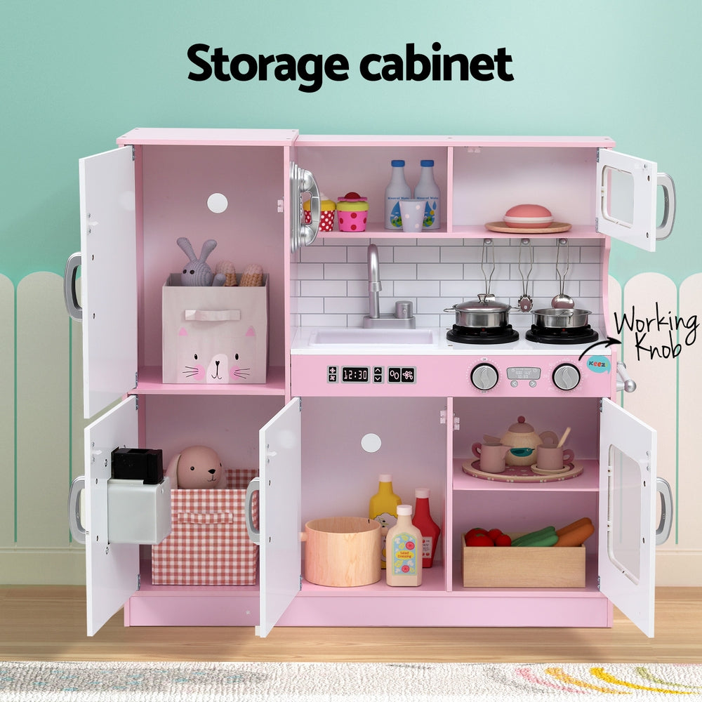 Sturdy Pink Wooden Kitchen Play Set with Accessories - Keezi