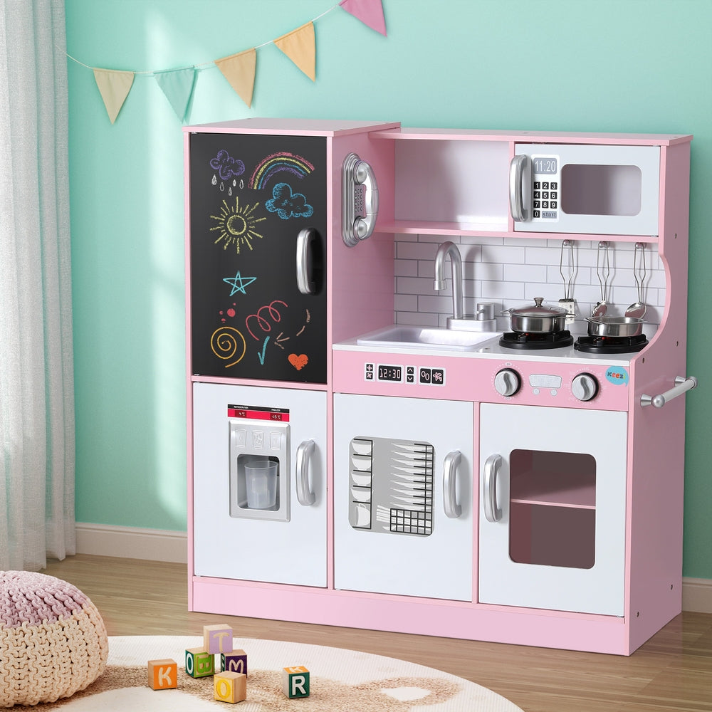 Sturdy Pink Wooden Kitchen Play Set with Accessories - Keezi