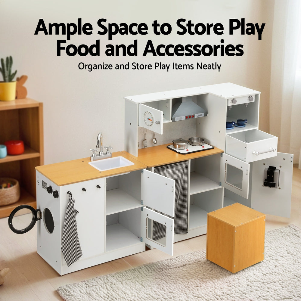 Keezi 80CM Kids Wooden Kitchen Playset 2-Piece White