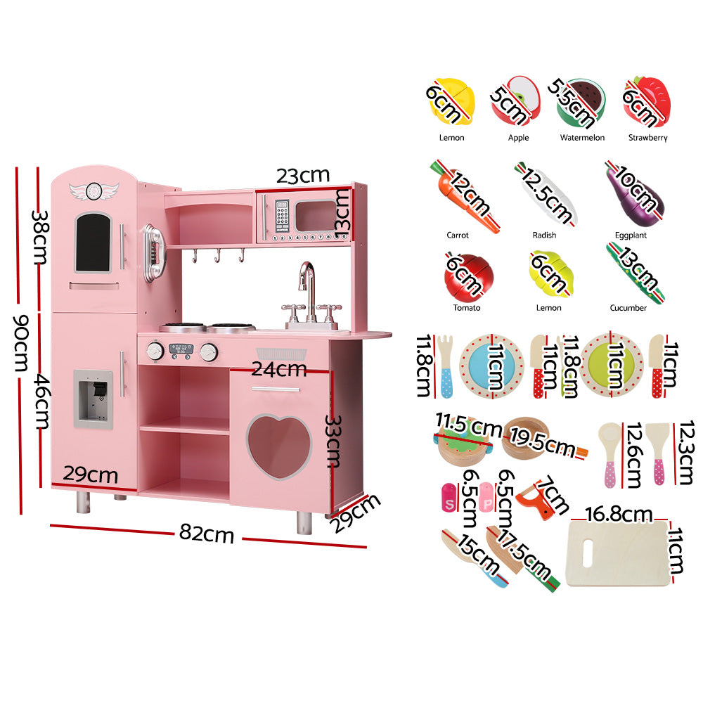 Keezi Wooden Kids Kitchen Play Set Pink