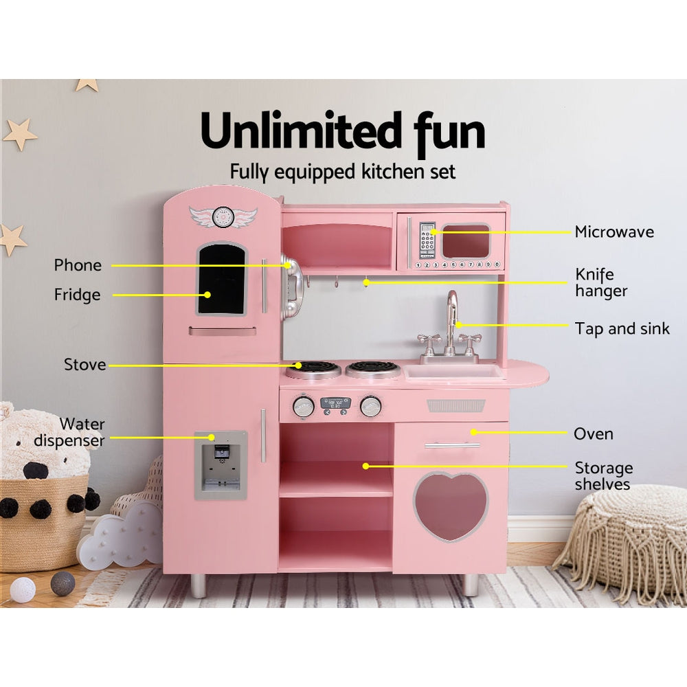 Keezi Wooden Kids Kitchen Play Set Pink