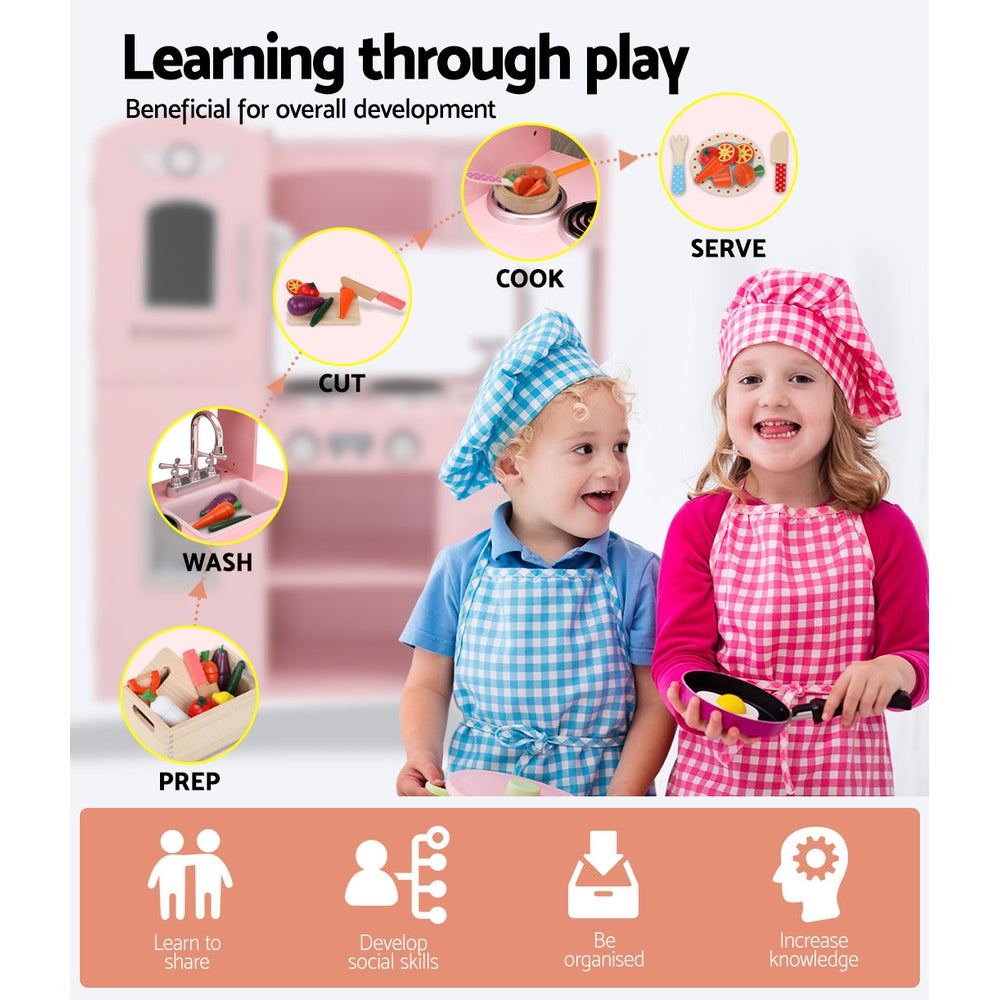 Keezi Wooden Kids Kitchen Play Set Pink