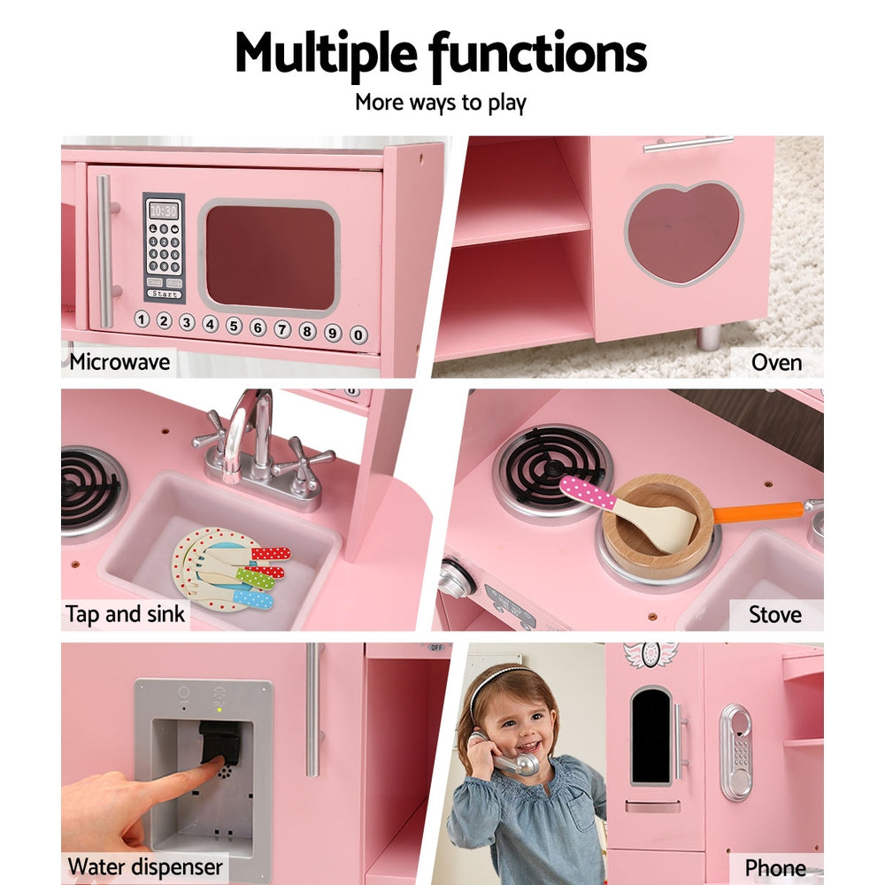 Keezi Wooden Kids Kitchen Play Set Pink
