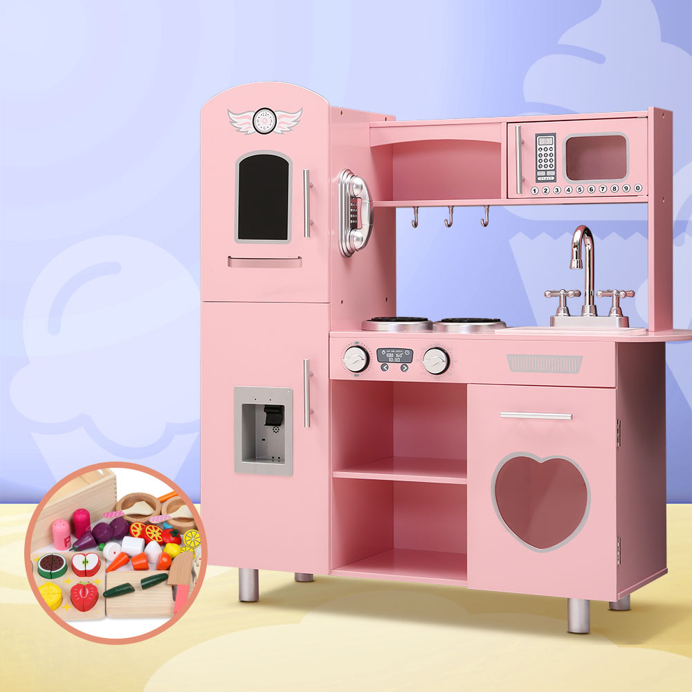 Keezi Wooden Kids Kitchen Play Set Pink