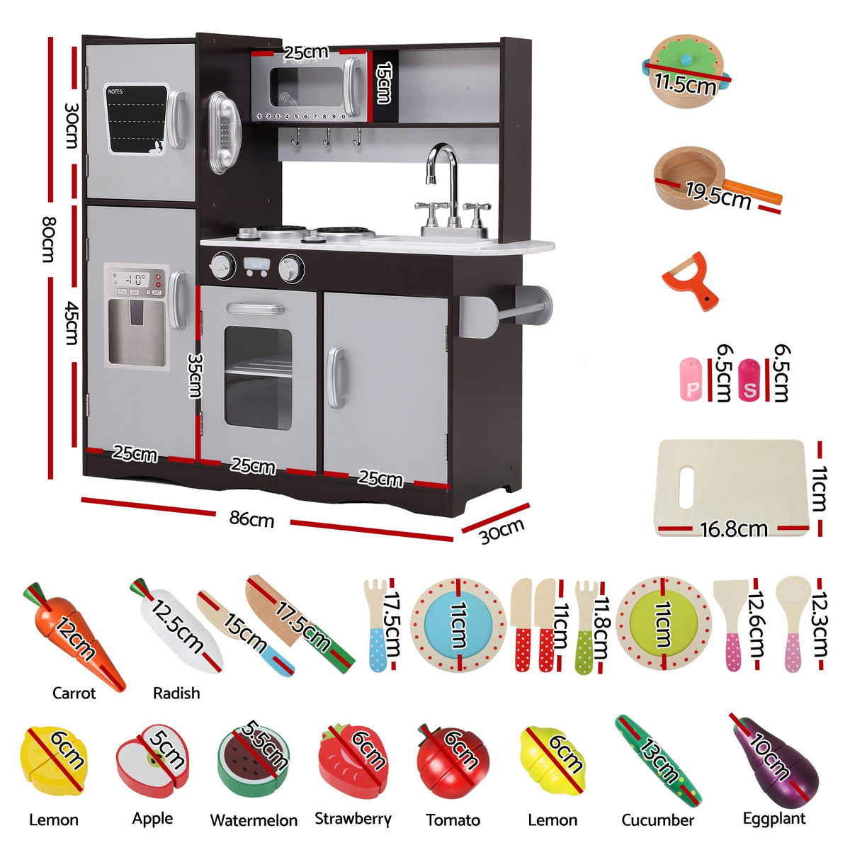 Keezi Kids Play Kitchen With 29-Piece Wooden Play Food Set
