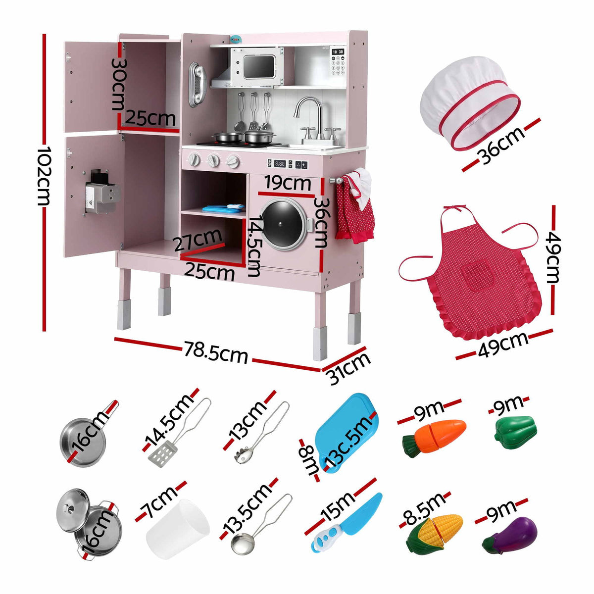 Keezi Wooden Pretend Kitchen Playset 102cm Pink