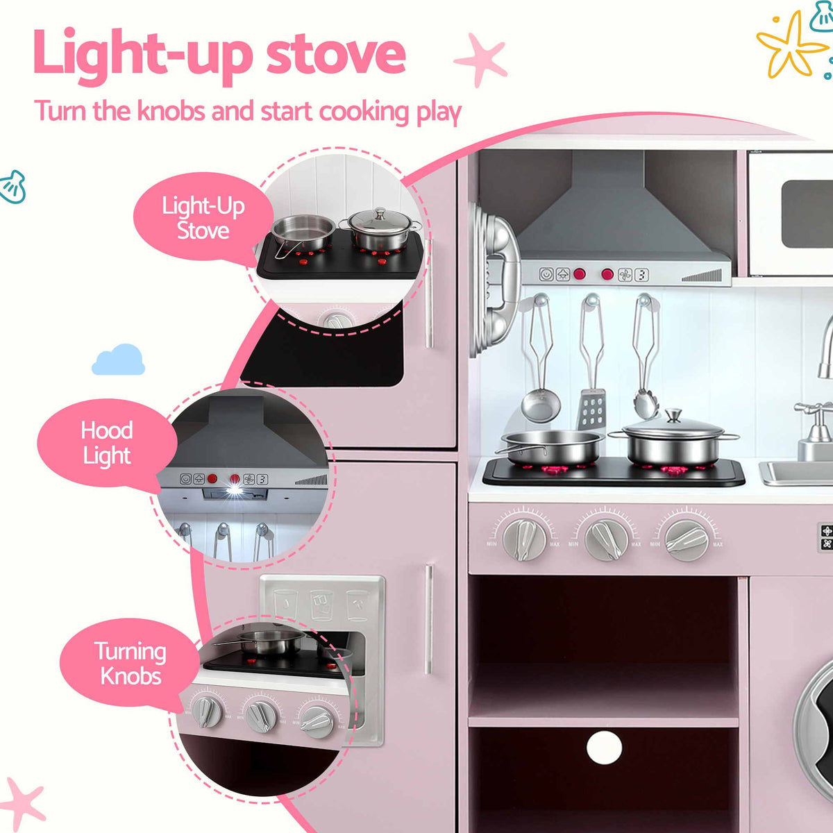 Keezi Wooden Pretend Kitchen Playset 102cm Pink
