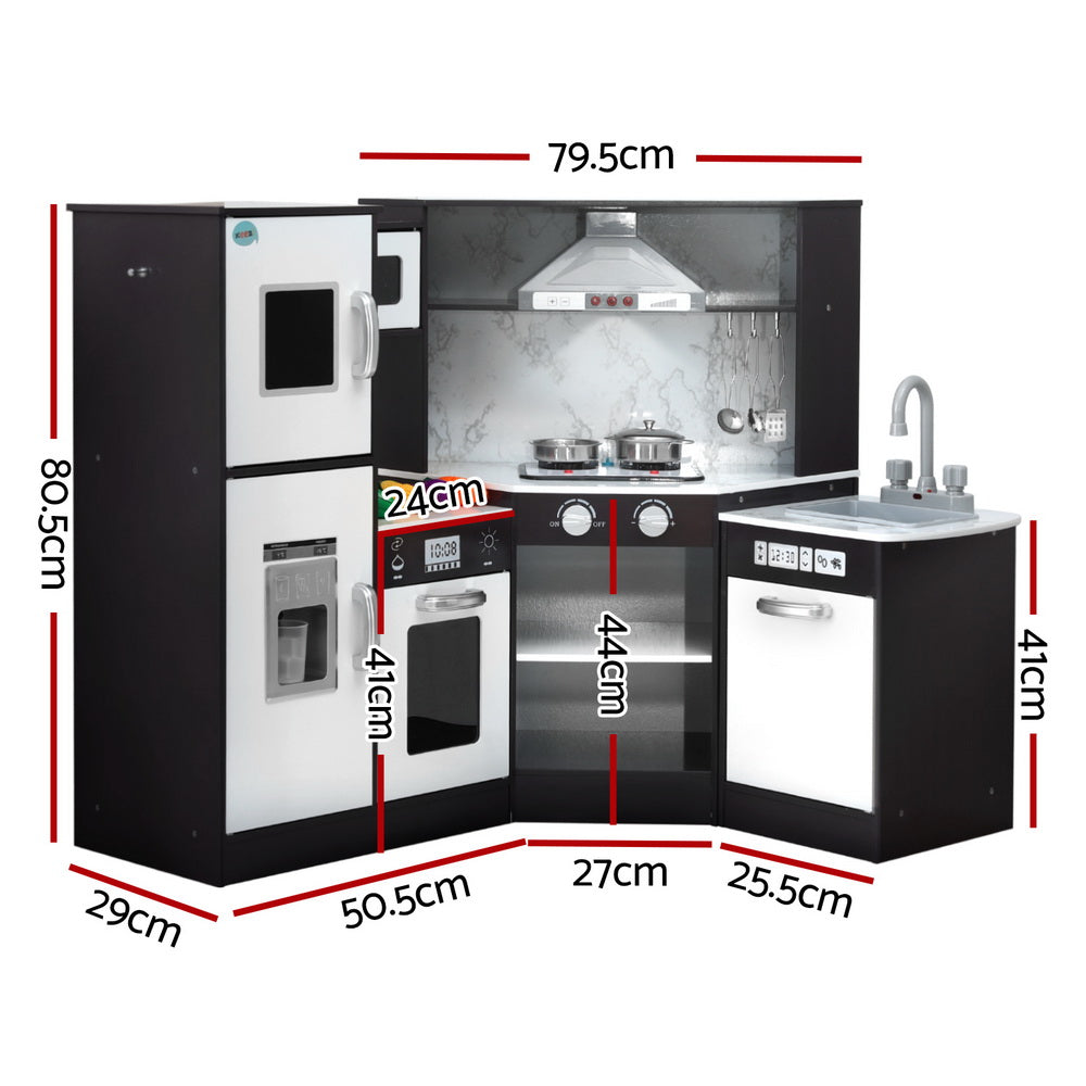 Keezi Wooden Kids Kitchen Play Set Black Sounds & Lights