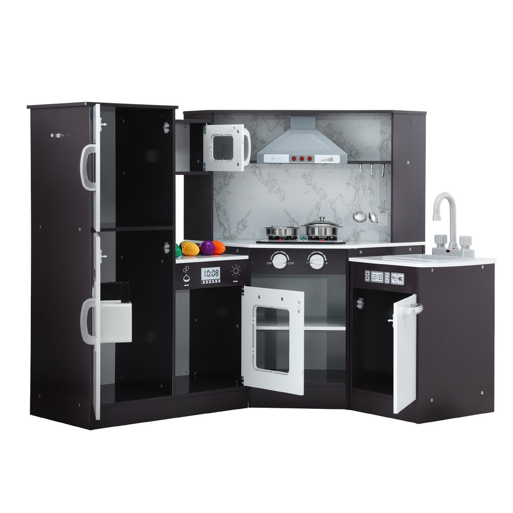 Keezi Wooden Kids Kitchen Play Set Black Sounds & Lights