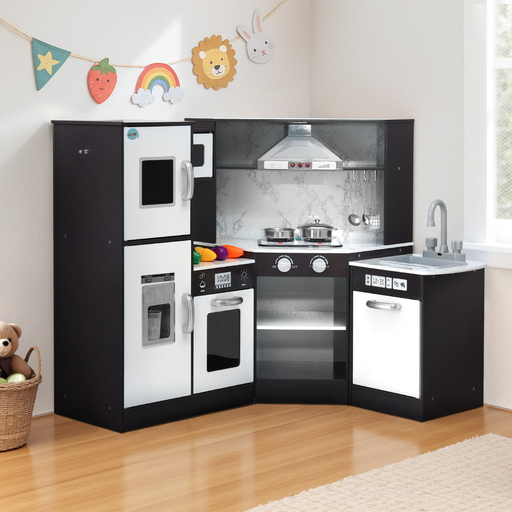 Keezi Wooden Kids Kitchen Play Set Black Sounds & Lights