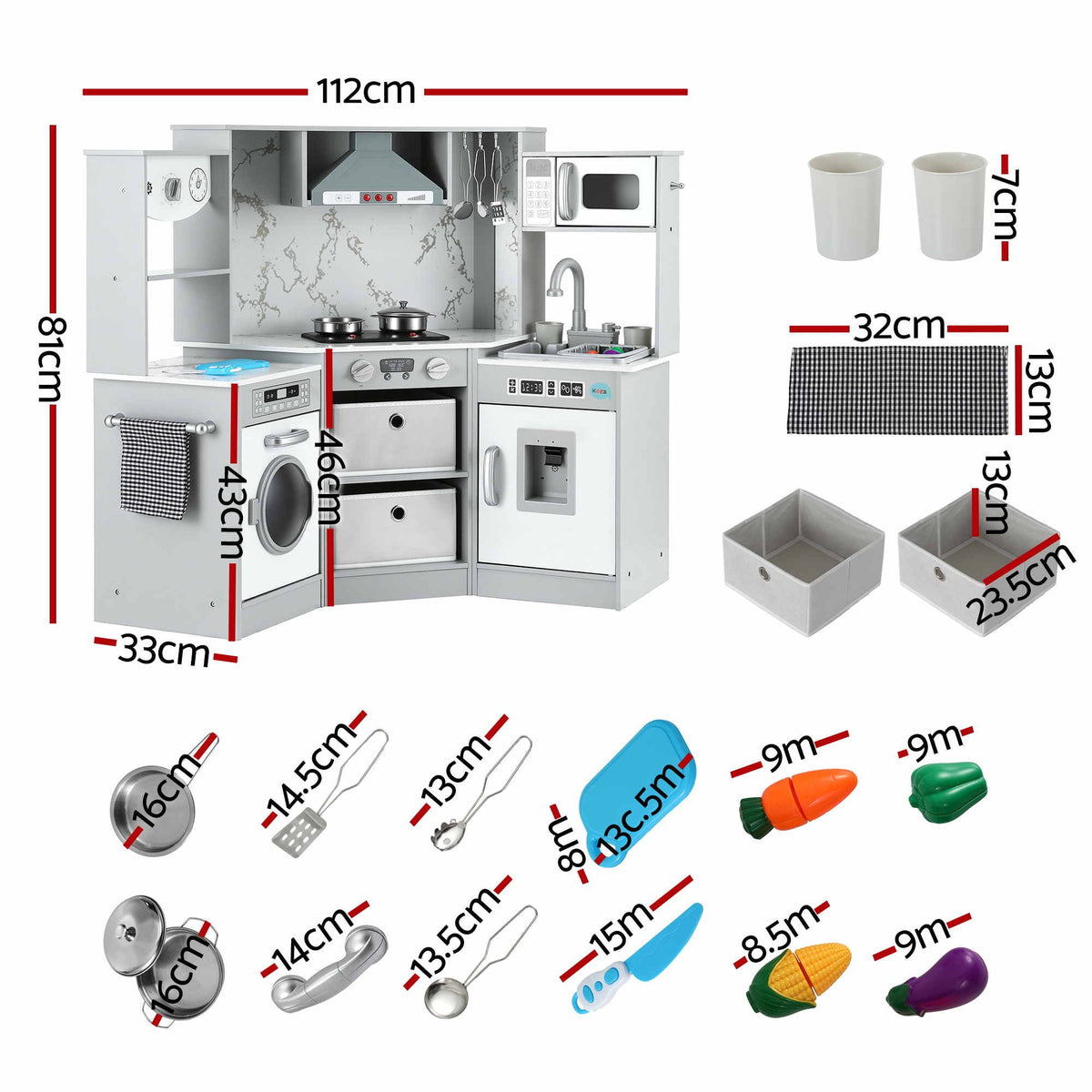 Keezi 112cm Wooden Pretend Kitchen Playset Grey