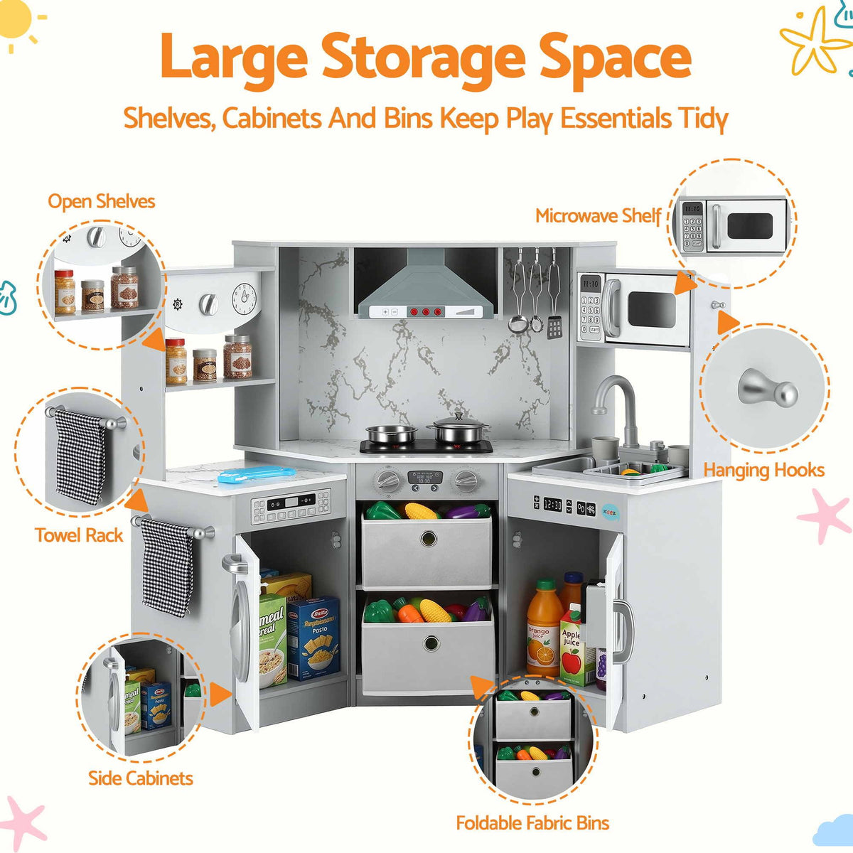 Keezi 112cm Wooden Pretend Kitchen Playset Grey