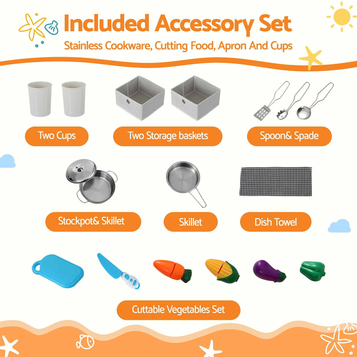 Keezi 112cm Wooden Pretend Kitchen Playset Grey