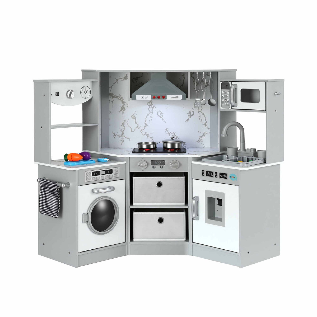 Keezi 112cm Wooden Pretend Kitchen Playset Grey