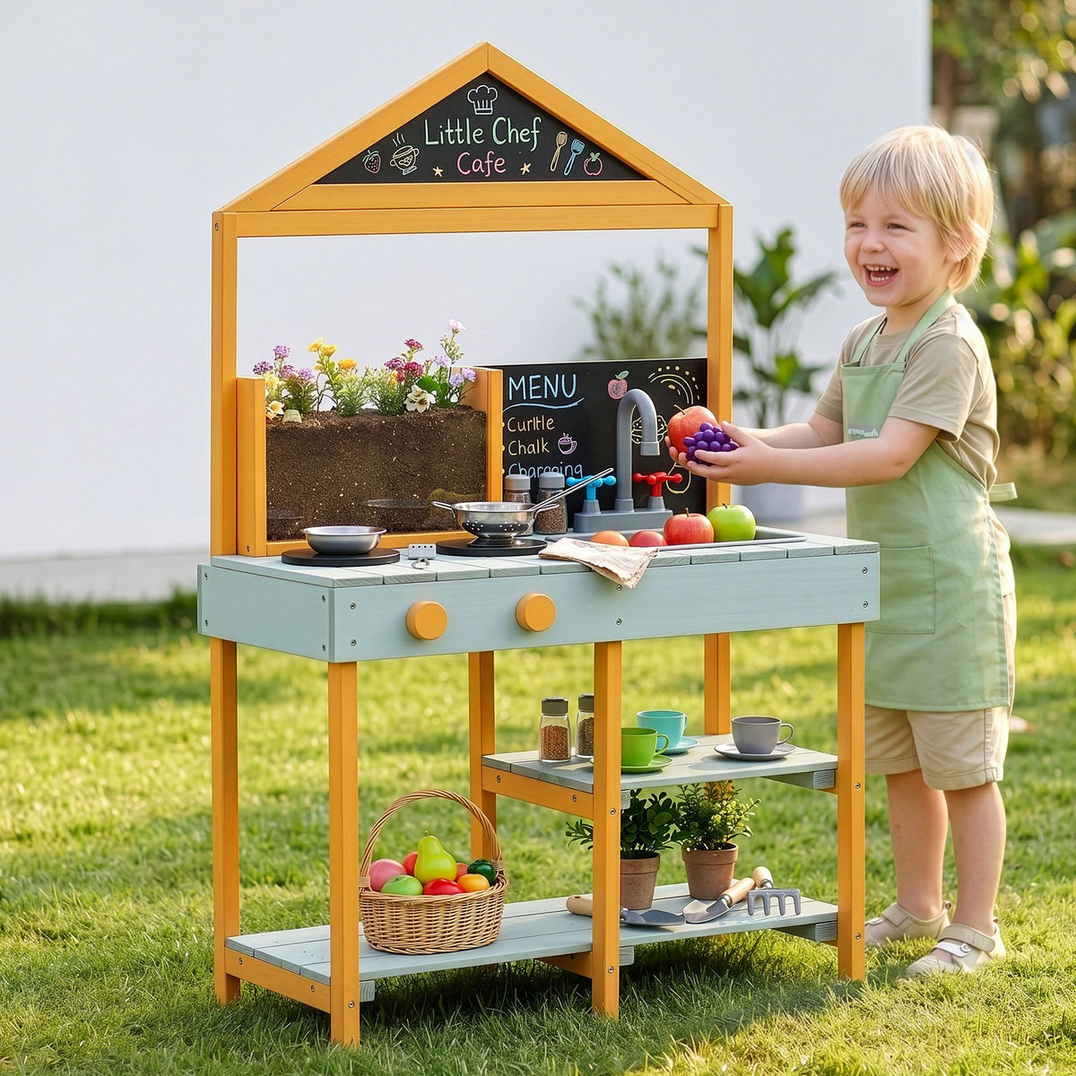 Keezi Kids Mud Kitchen Play Set with Blackboard 110cm