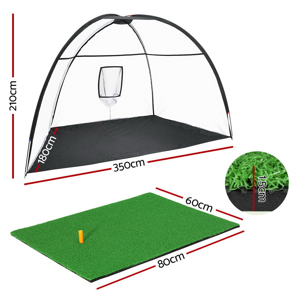 Everfit 3.5m Golf Practice Net with Driving Mat Black