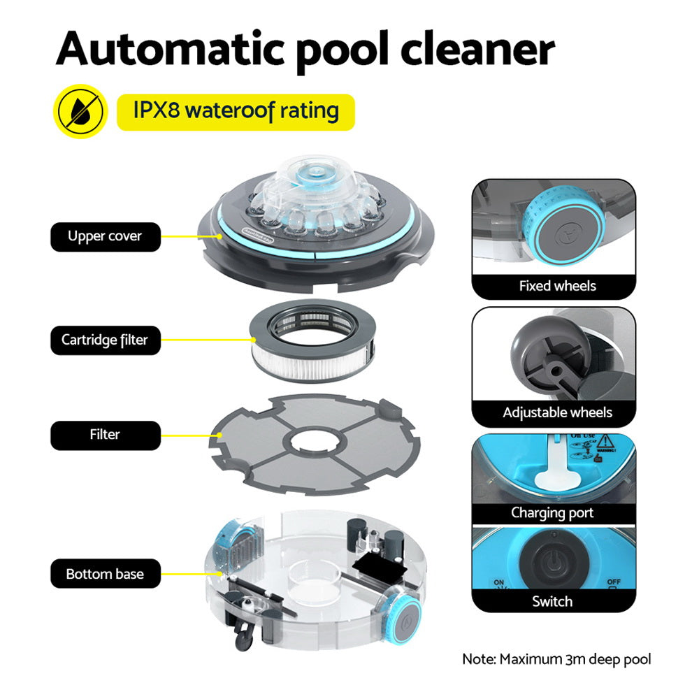 Aqua Buddy Robotic Pool Cleaner Cordless Vacuum Grey/Blue