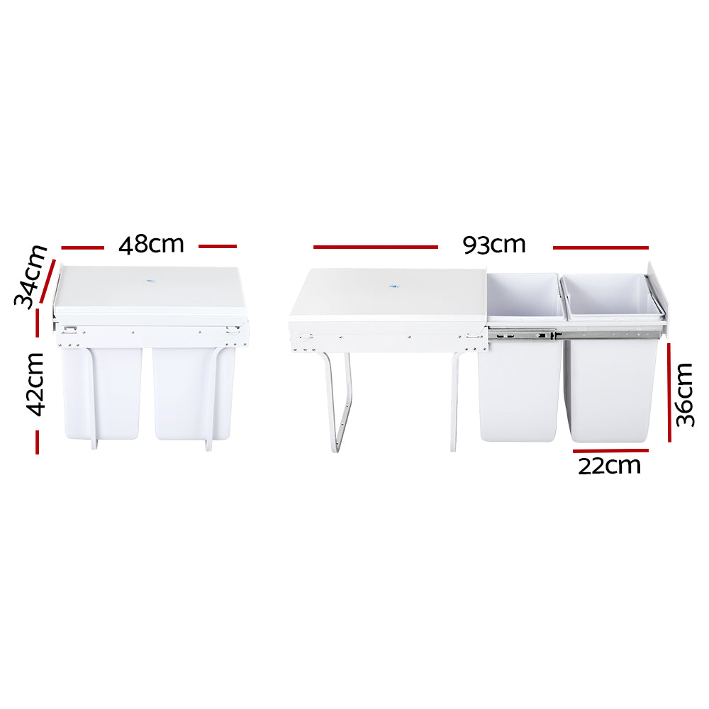 Cefito 40L Dual Pull Out Kitchen Bin Double Basket White