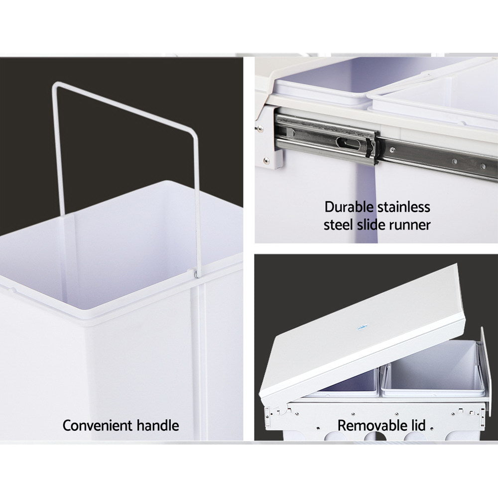 Cefito 40L Dual Pull Out Kitchen Bin Double Basket White
