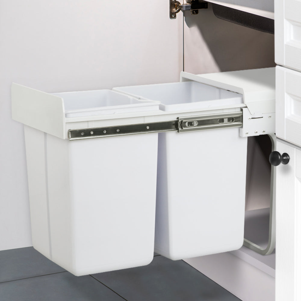 Cefito 40L Dual Pull Out Kitchen Bin Double Basket White