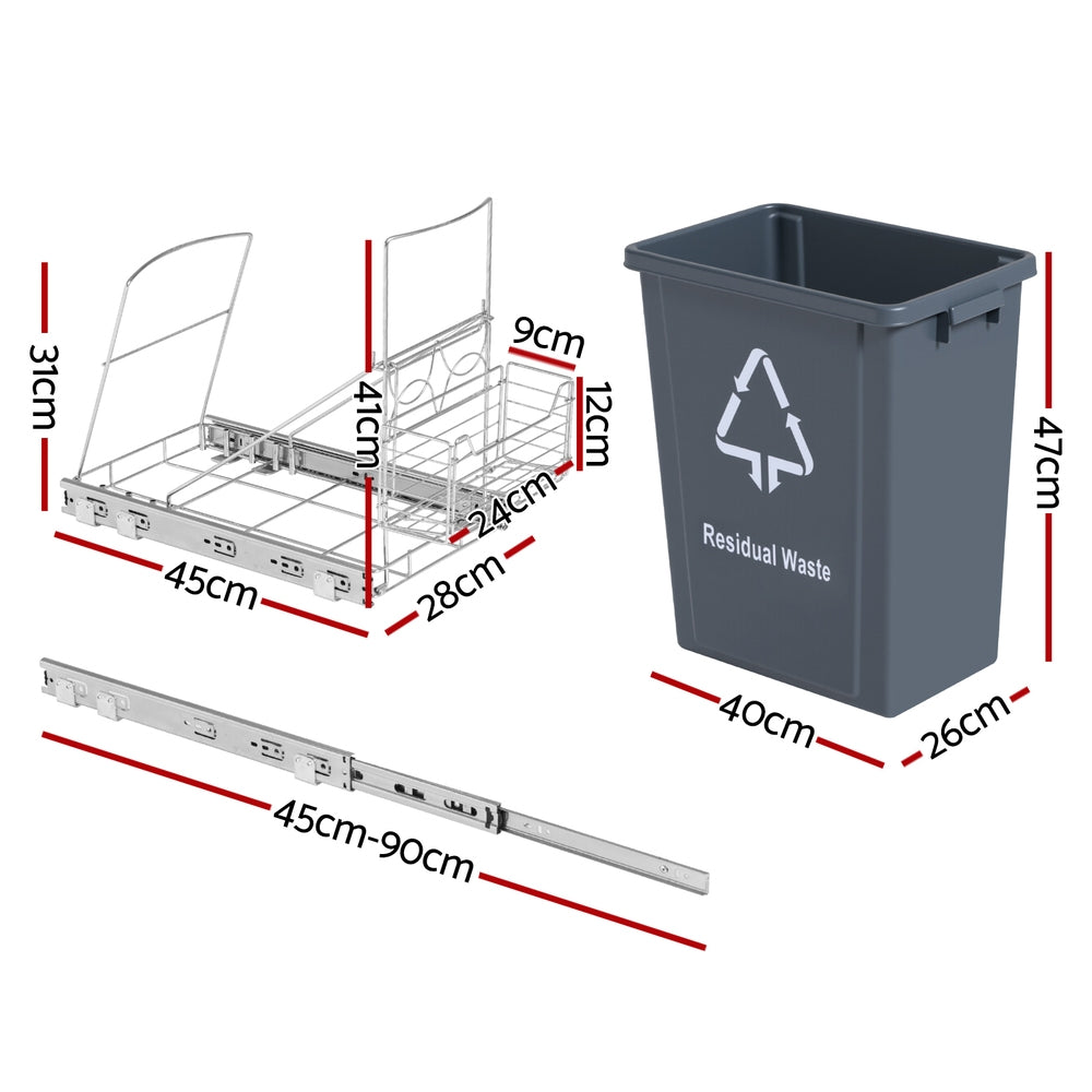 Cefito 40L Pull-Out Kitchen Cabinet Bin Grey
