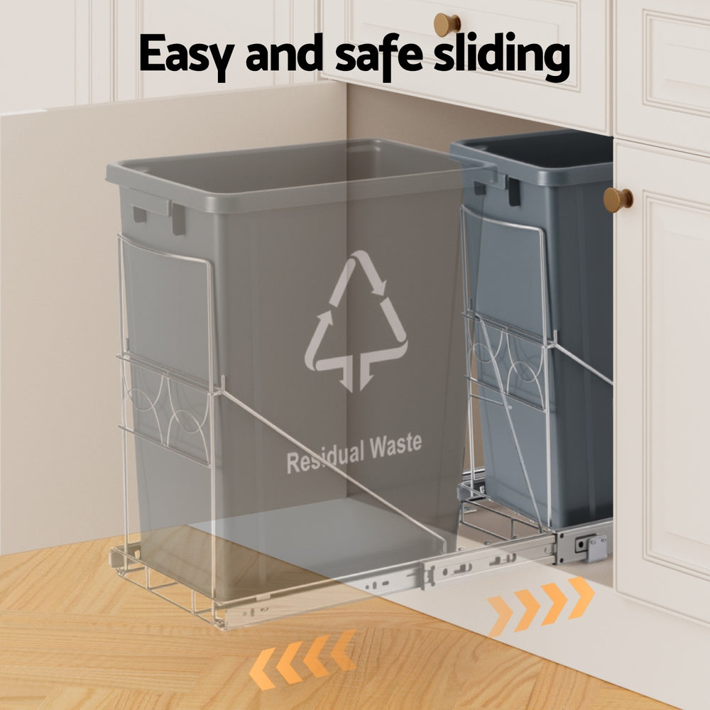 Cefito 40L Pull-Out Kitchen Cabinet Bin Grey