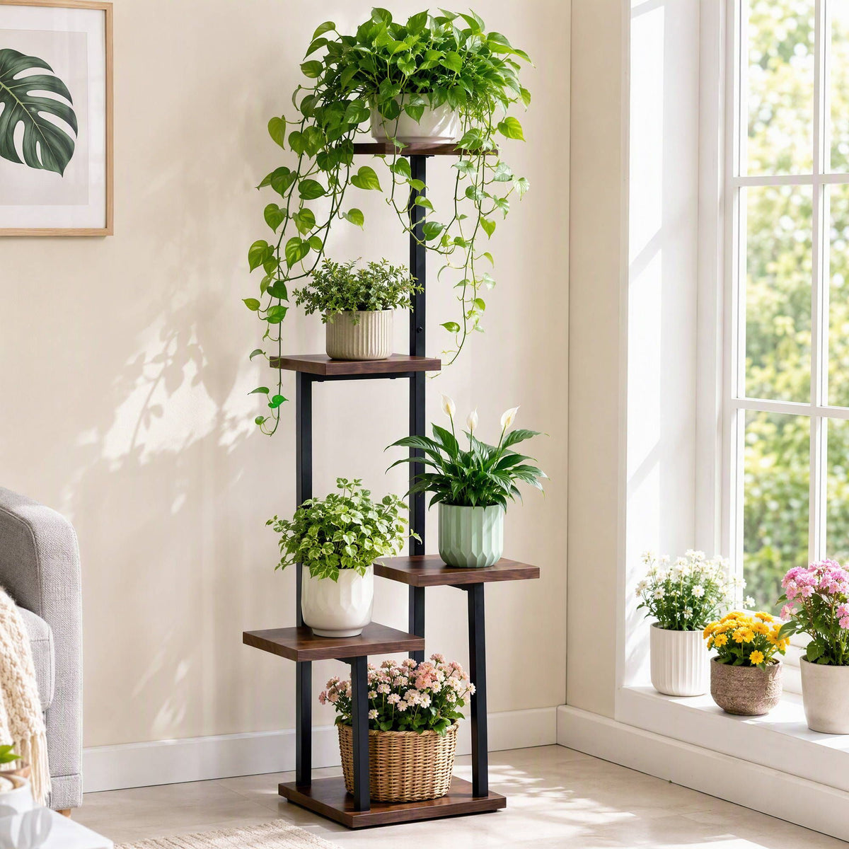 Artiss 5-Tier Plant Stand Indoor Outdoor Pot Plant Shelf Brown