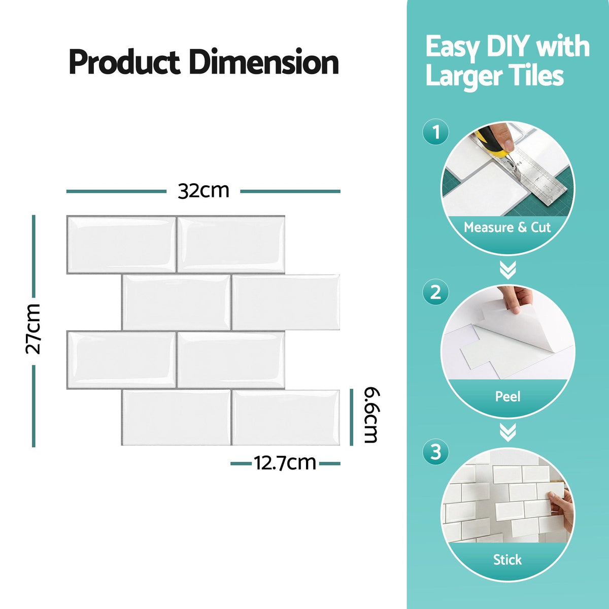 Artiss 3D Peel and Stick Subway Wall Tiles 10 Sheets, White