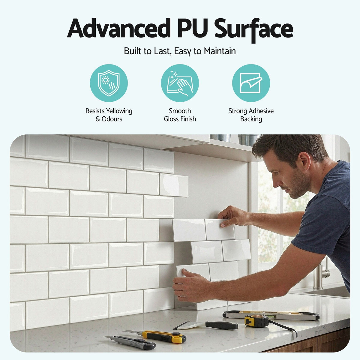 Artiss 3D Peel and Stick Subway Wall Tiles 10 Sheets, White