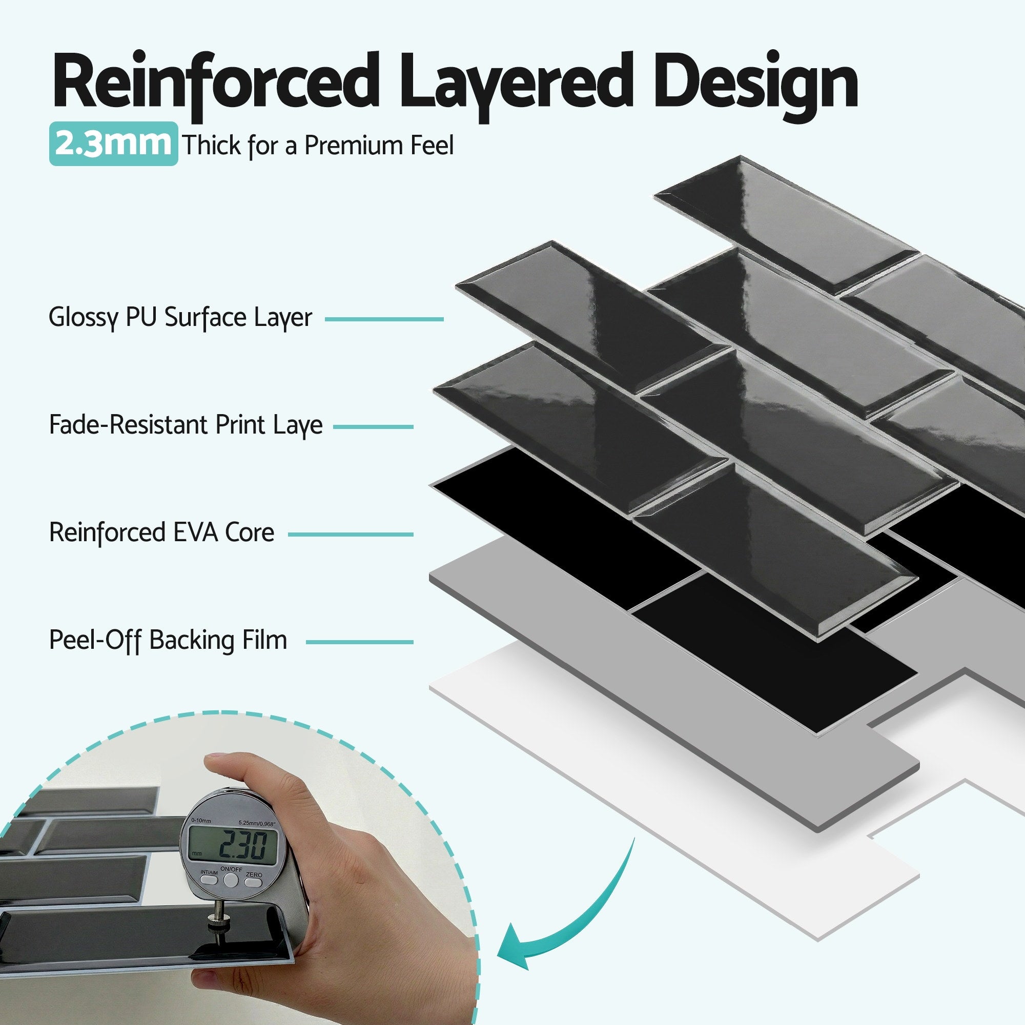 Artiss 3D Peel and Stick Wall Tiles Self Adhesive Subway Backsplash 10 Sheets, Black