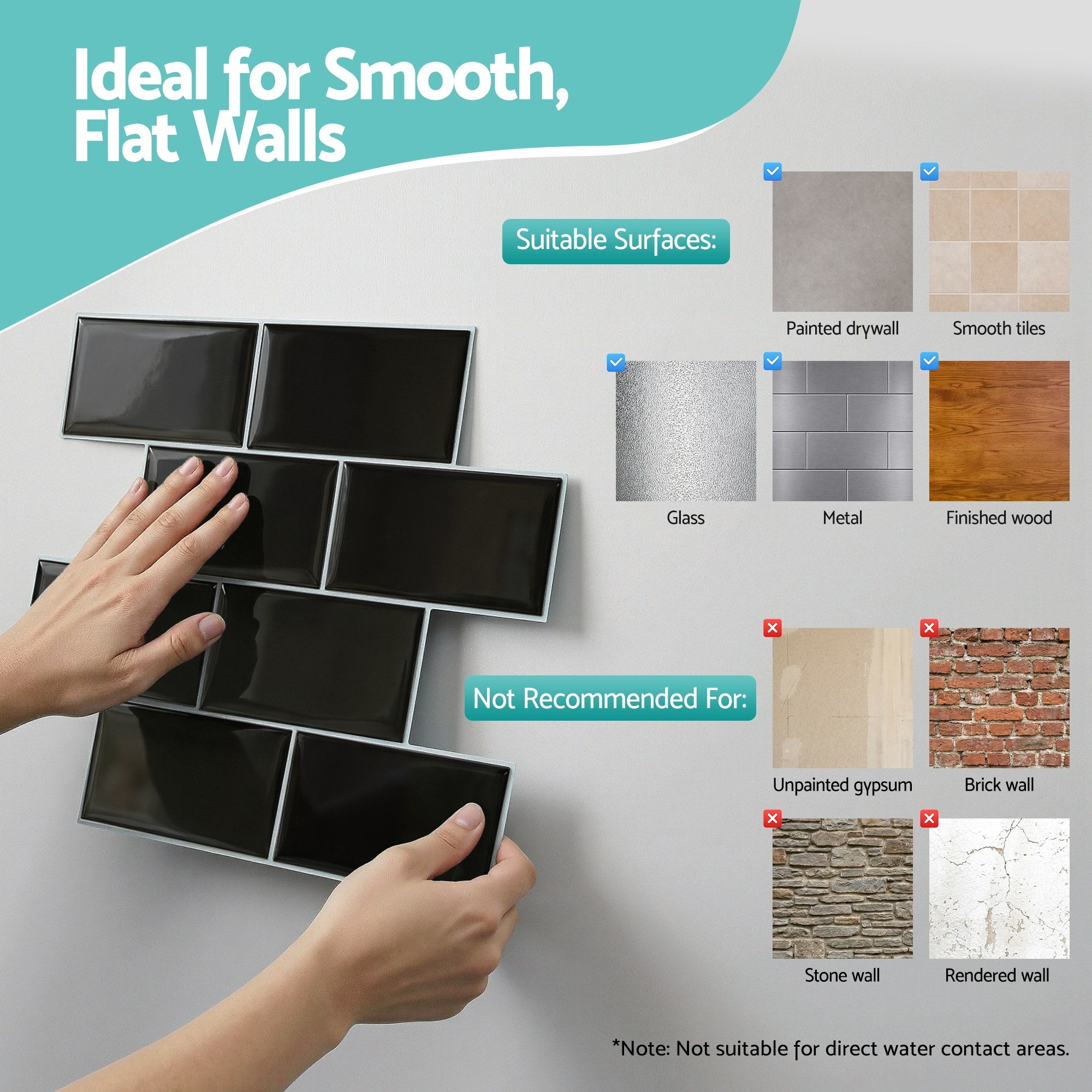 Artiss 3D Peel and Stick Wall Tiles Self Adhesive Subway Backsplash 10 Sheets, Black