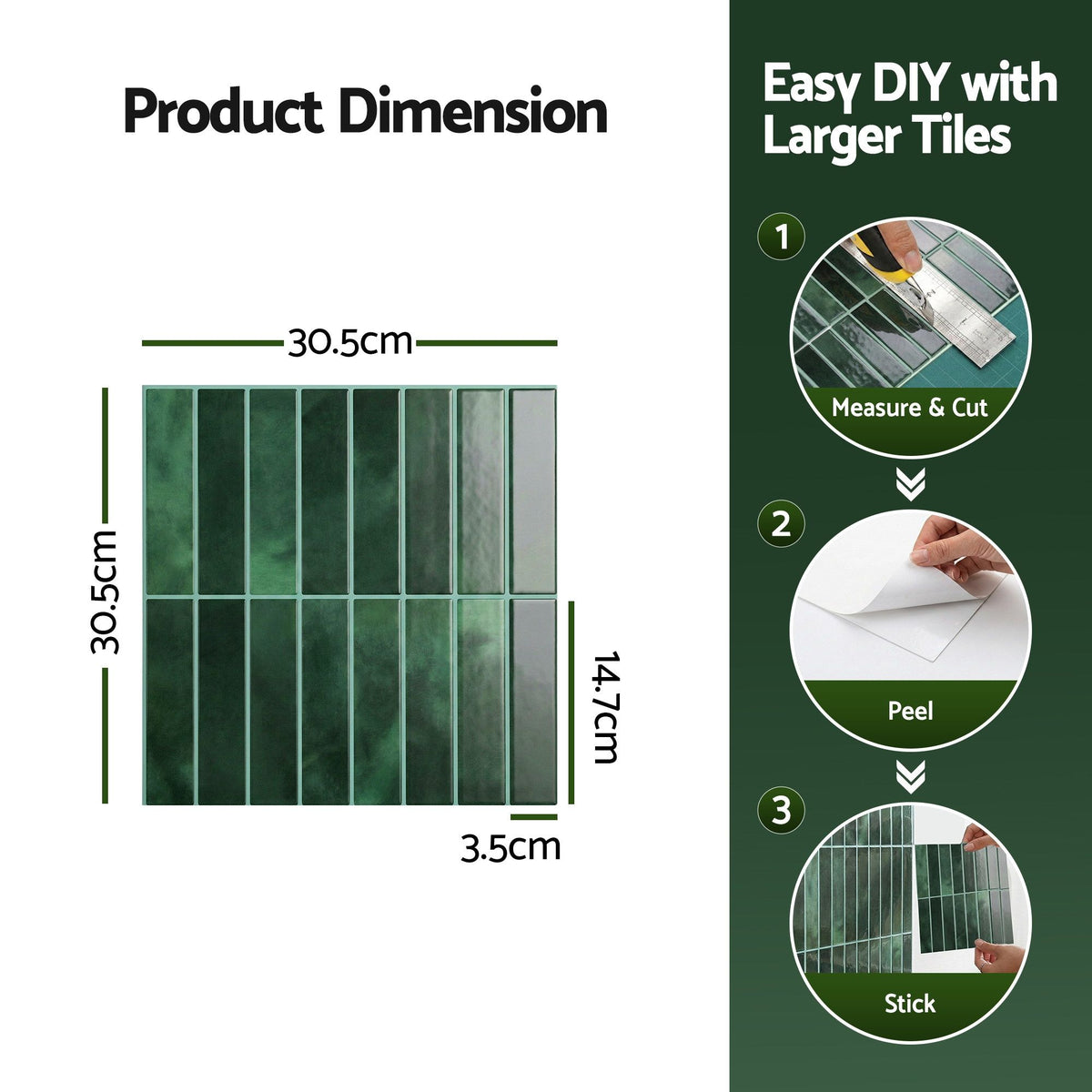 Artiss 3D Peel and Stick Wall Tiles, 10 Pack, Green