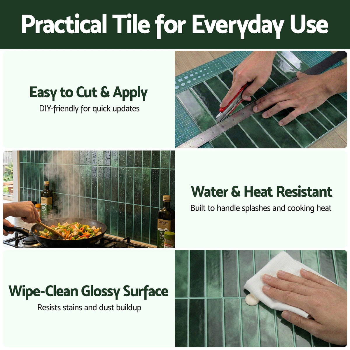 Artiss 3D Peel and Stick Wall Tiles, 10 Pack, Green