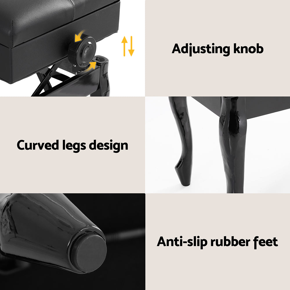 Alpha Adjustable Piano Bench Stool Black Storage