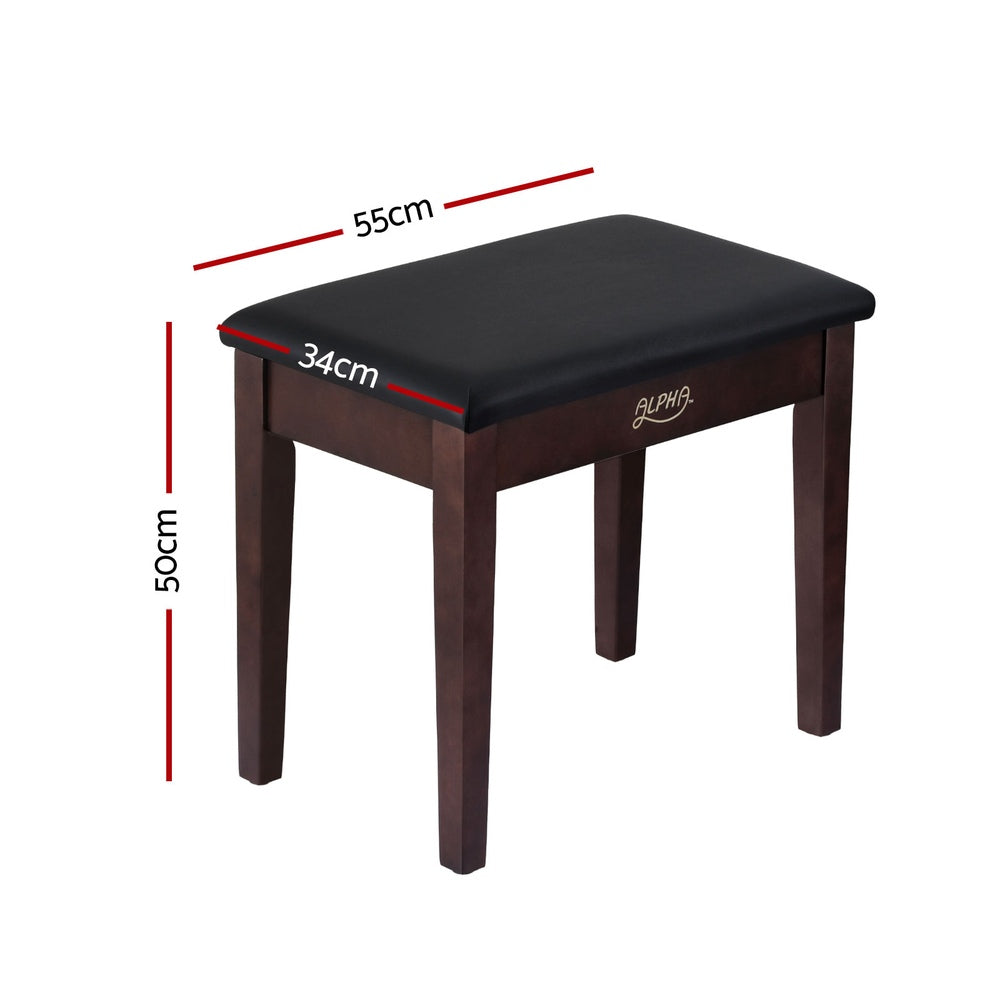 Alpha Wooden Piano Bench Stool Storage Brown PU Leather