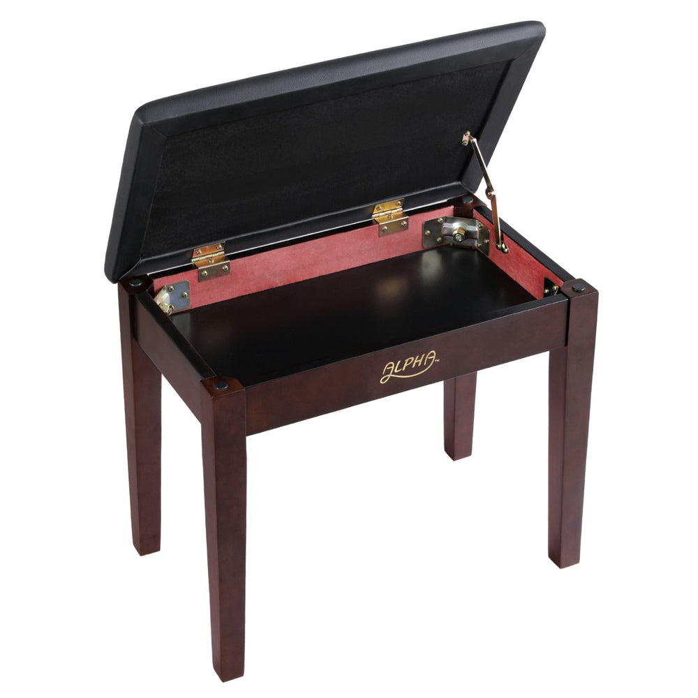 Alpha Wooden Piano Bench Stool Storage Brown PU Leather